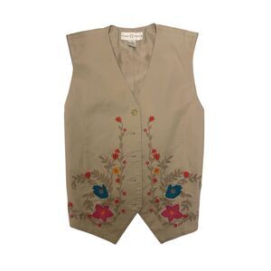 Embroidered Cotton Button Up Vest Waistcoat Tie Back, S boho prairie